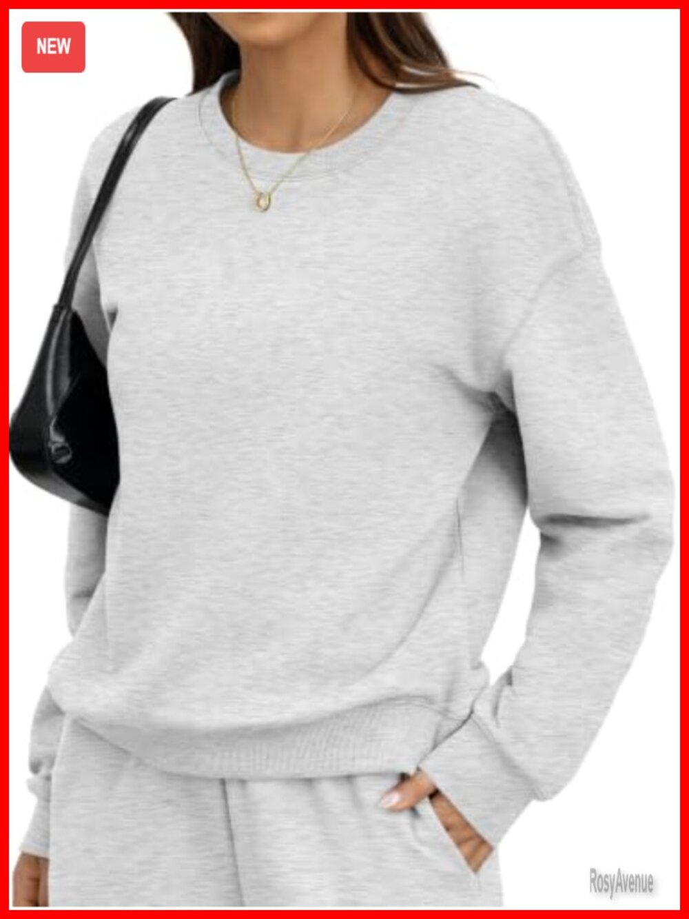 Fleece Crewneck Sweatshirt Long Sleeve Pullover Cotton Blend Womens
